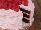 Chocolate cake Special ordered with Raspberry Butter Cream and Fresh Fruit Topping
