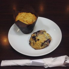 Blueberry Scone and Strawberry Almond Muffin